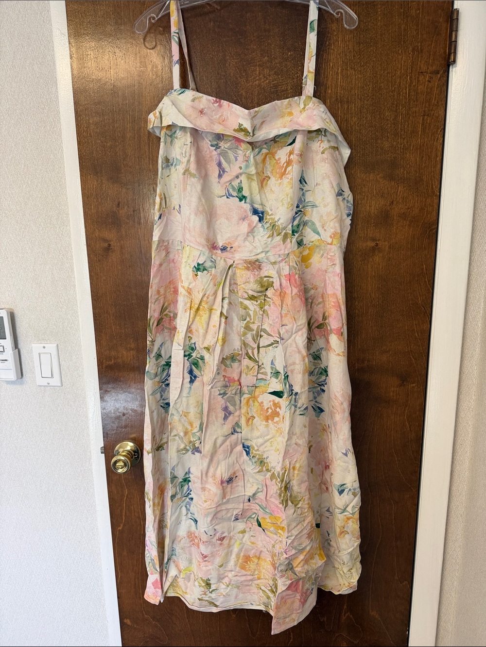 City Chic Pastel Floral Midi Dress with Spaghetti Straps
